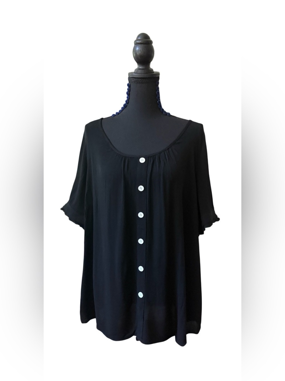 BloomChic Black Button-Front Short Sleeve Top